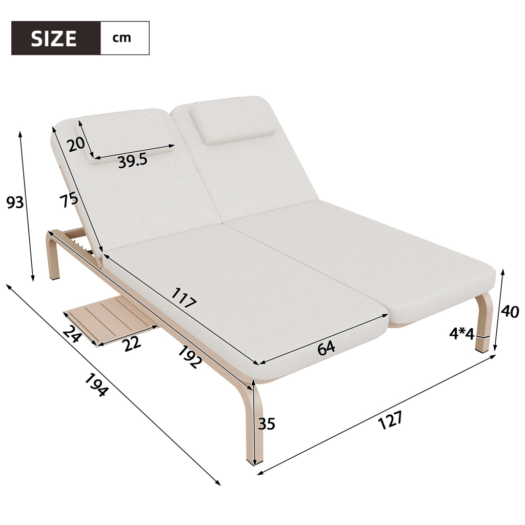 Mobili da giardino per 2 persone lettini da giardino sdraio per il sole lettini per l'esterno schienale regolabile (5 gradini) con tavolo estesibile con poggiatesta beige