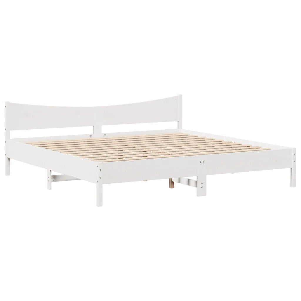 Giroletto con Testiera Bianco 200x200 cm Legno Massello di Pino 3307033