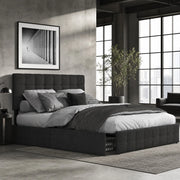Letto matrimoniale imbottito con 4 cassetti, rete a doghe in acciaio e testiera regolabile 140x200 cm, nero