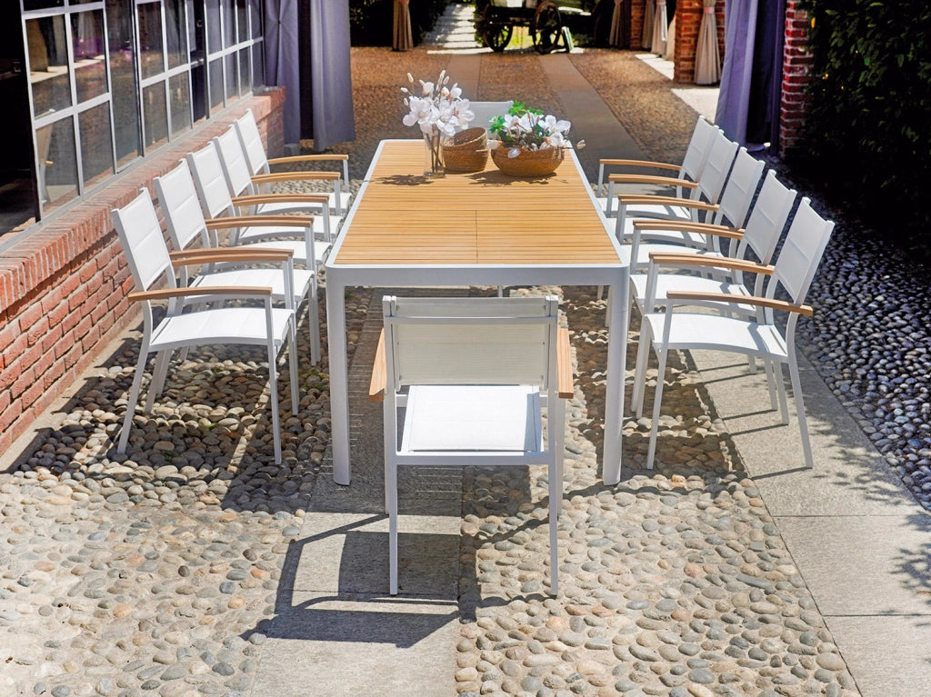 Tavolo Allungabile da Giardino 200/300x100x76 cm Lanzarote in Alluminio e Doghe in Teak Bianco