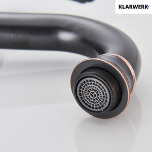 NALA | Rubinetto da bagno basso vintage Gastro nero spazzolato |. Rubinetto per lavabo retrò premium in acciaio inossidabile piccolo |