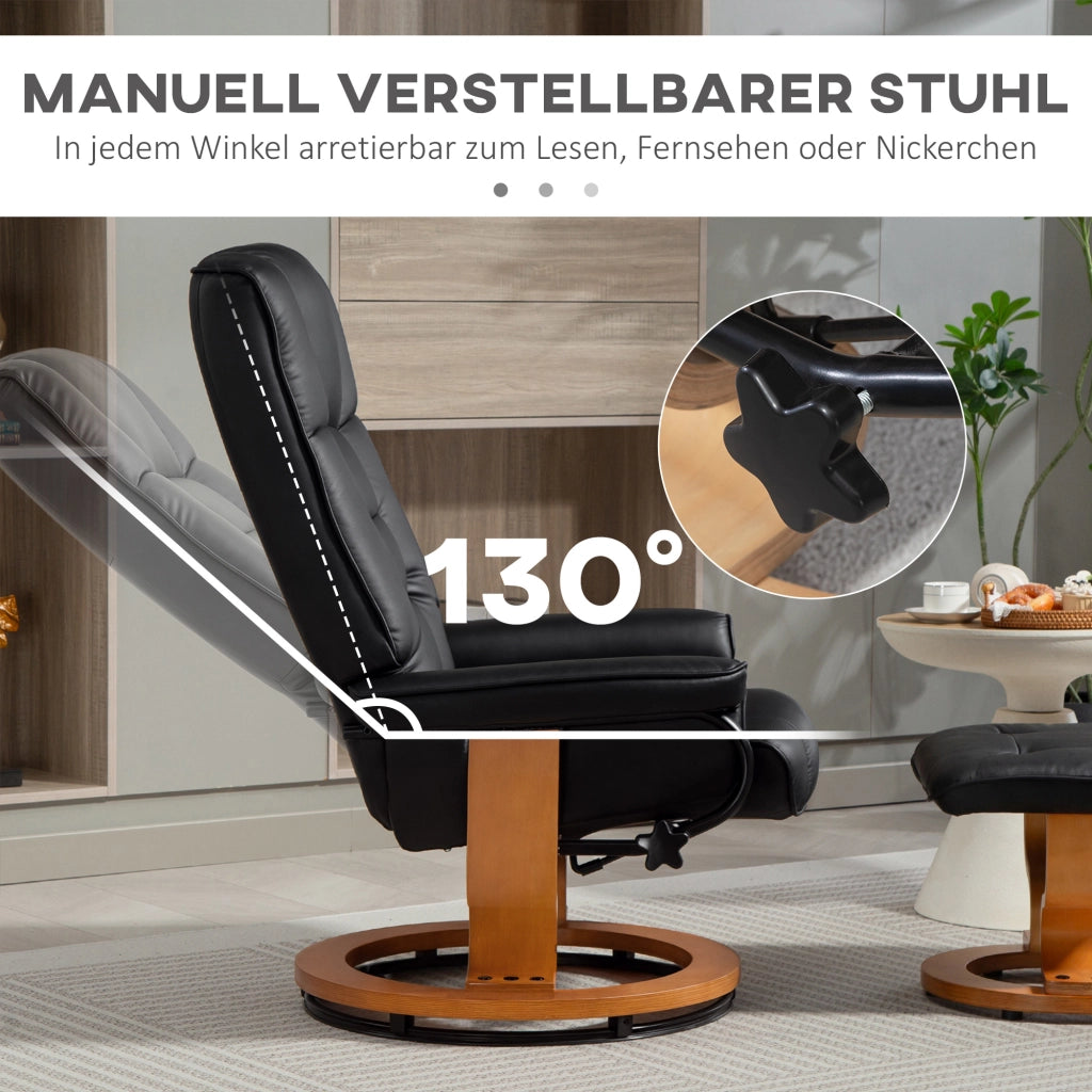 Poltrona Relax Reclinabile Girevole con Poggiapiedi ¨C Zephmum ¨C Similpelle Nero Legno