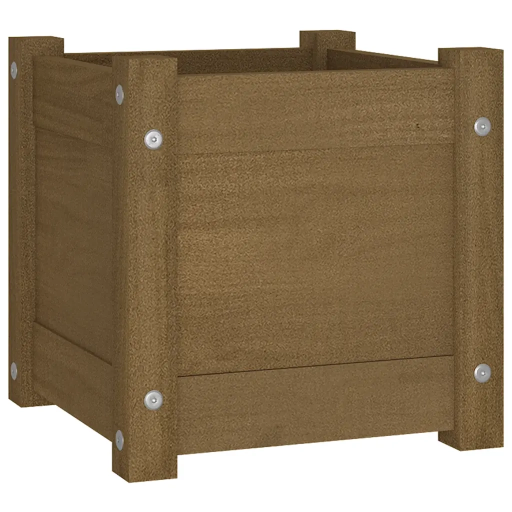 Fioriera | Cassetta per fiori | Vaso Giardino Marrone Ambra 31x31x31 cm Legno Massello Pino