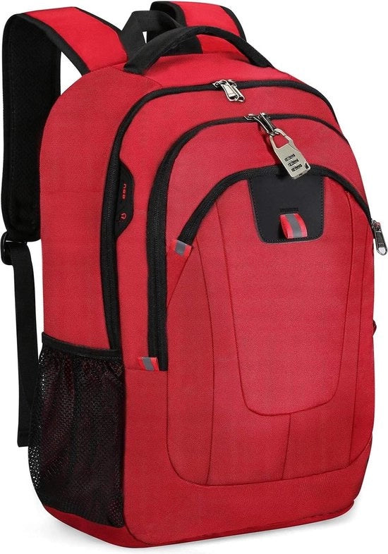 Zak anti-diefstal impermeabile per laptop 17 pollici - borsa uomo con connessione USB - borsa scuola per lavoro e viaggio - leggera rossa