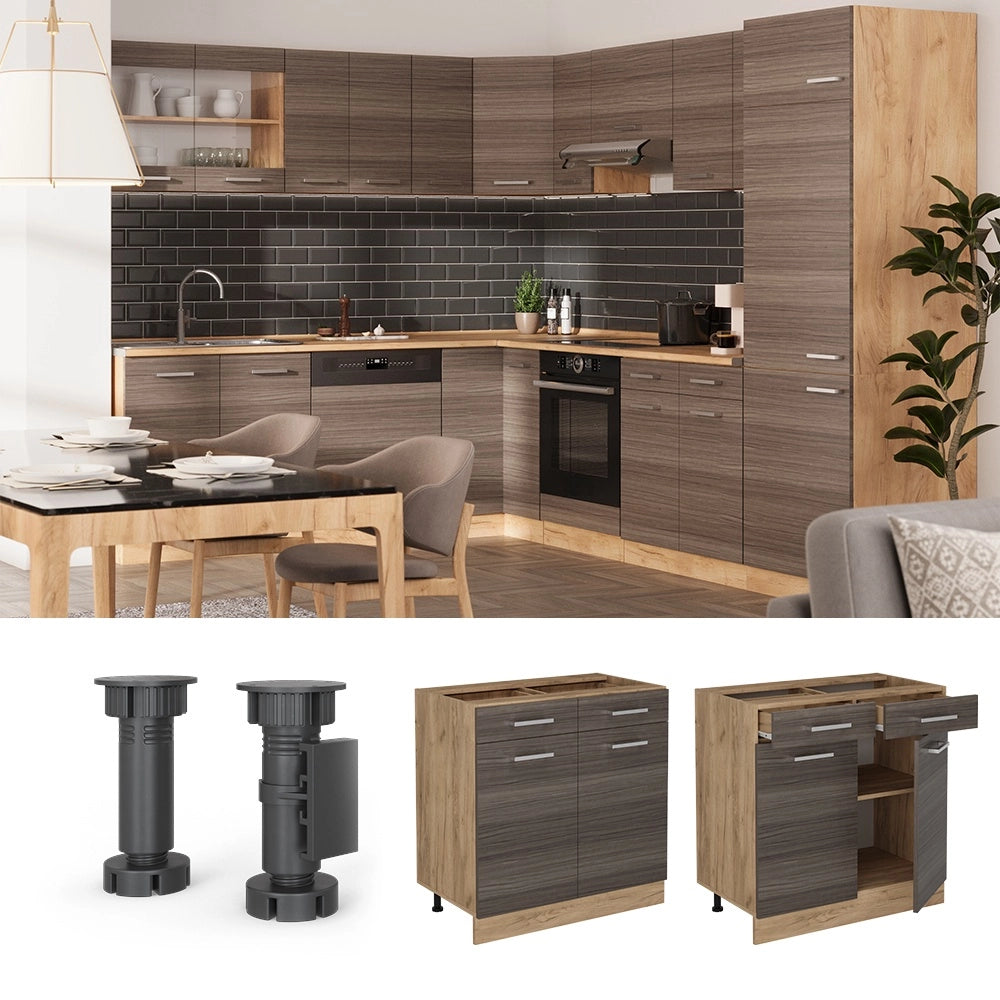 Mobiletto base per cucina R-Line Grigio nobile/Rovere dorato 80 cm, PL Rovere Vicco