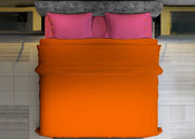 Completo Lenzuola Bicolor Estate Inverno In 100% Cotone Tinta Unita Amici - Singolo - Arancio