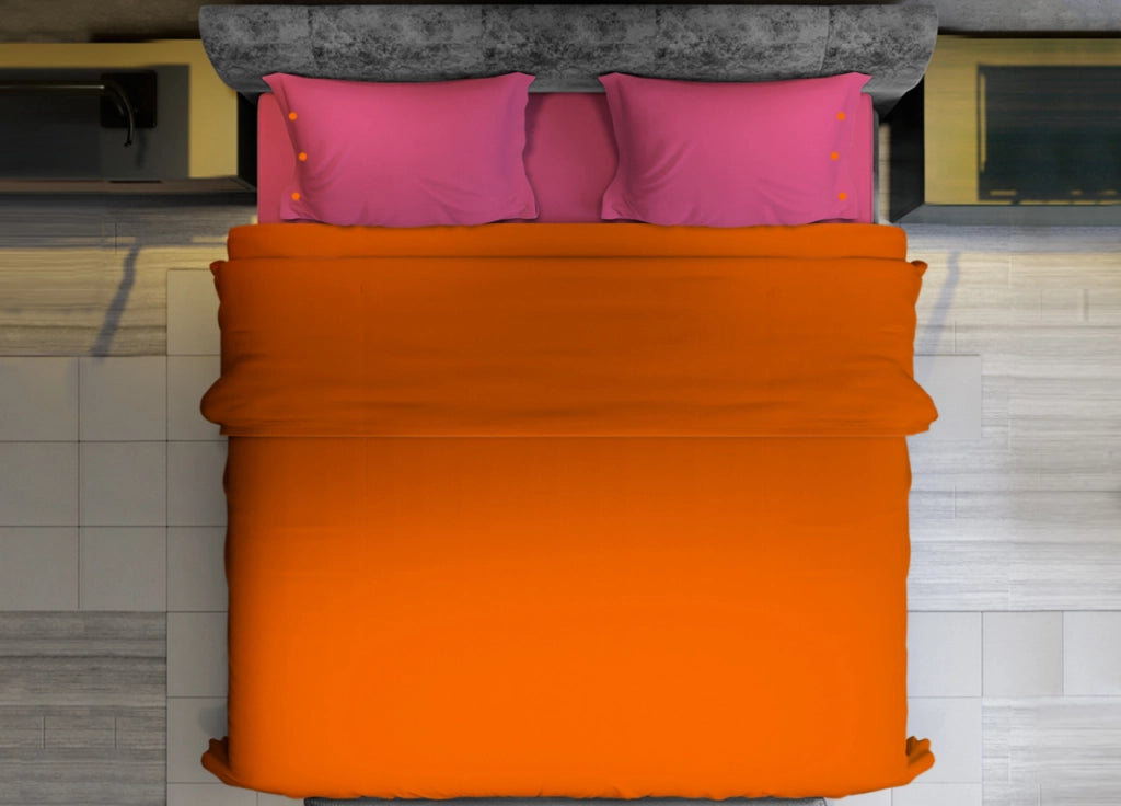 Completo Lenzuola Bicolor Estate Inverno In 100% Cotone Tinta Unita Amici - Singolo - Arancio