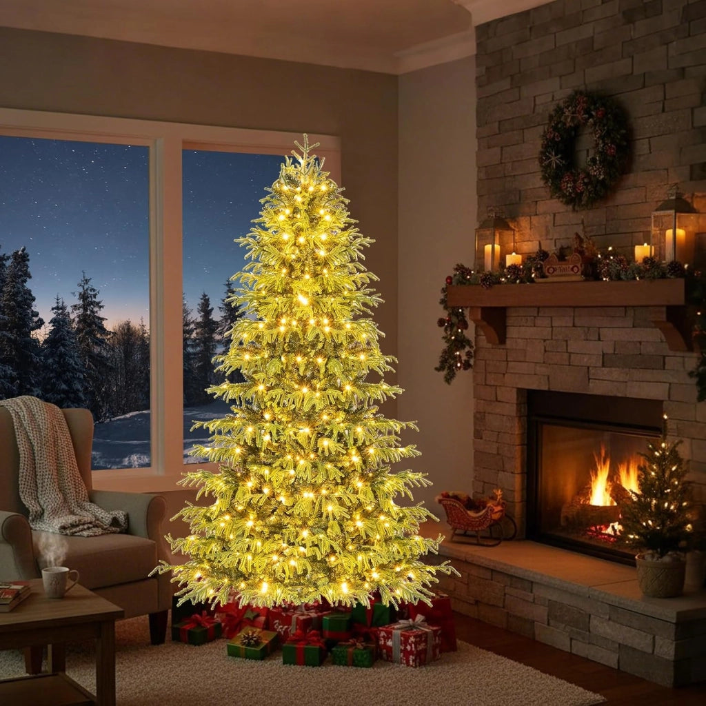 Albero di Natale 180 cm, Albero di Natale Pre-illuminato con 270 Luci LED Bianco Caldo, 746 Punte di Rami & Base in Metallo Pieghevole, Decorazione Natalizia (180 cm)