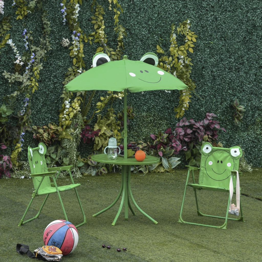 Set da Giardino 4 Pezzi per Bambini con Ombrellone ¨C zephmum ¨C Verde, Acciaio, Tessuto Oxford