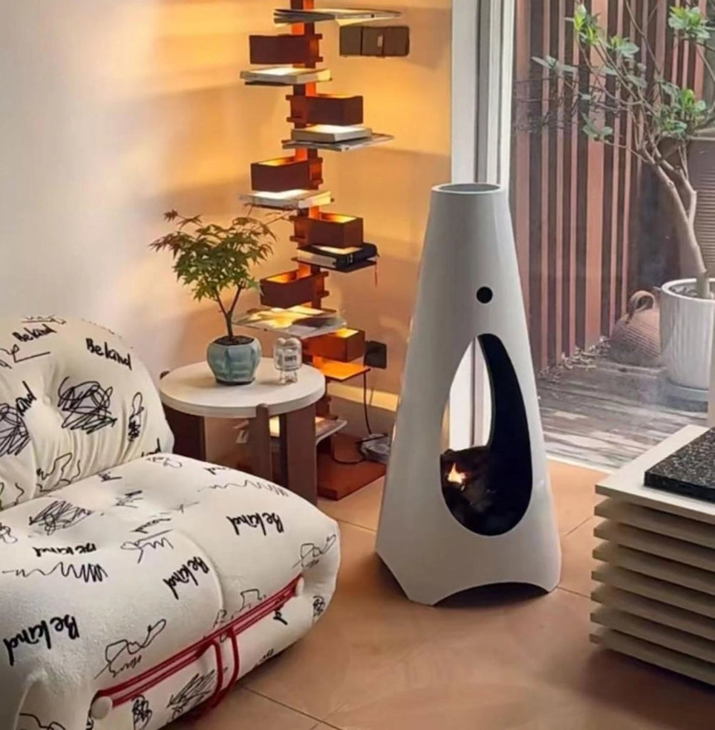 Stufa a Bioetanolo Fiammetta Round Statica Bruciatore da 1,5 L Struttura in Acciaio Bianco