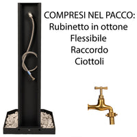 Fontana da Giardino Design a Colonna Ovale Rubinetto in Ottone e Base con Ciottoli Corten