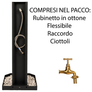 Fontana da Giardino Design a Colonna Ovale Rubinetto in Ottone e Base con Ciottoli Corten