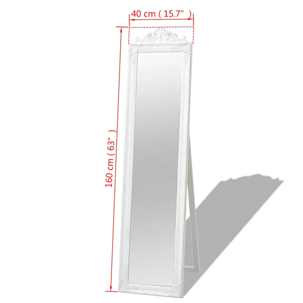 Specchio Autoportante Stile Barocco-Specchio Decorativo 160x40 cm Bianco