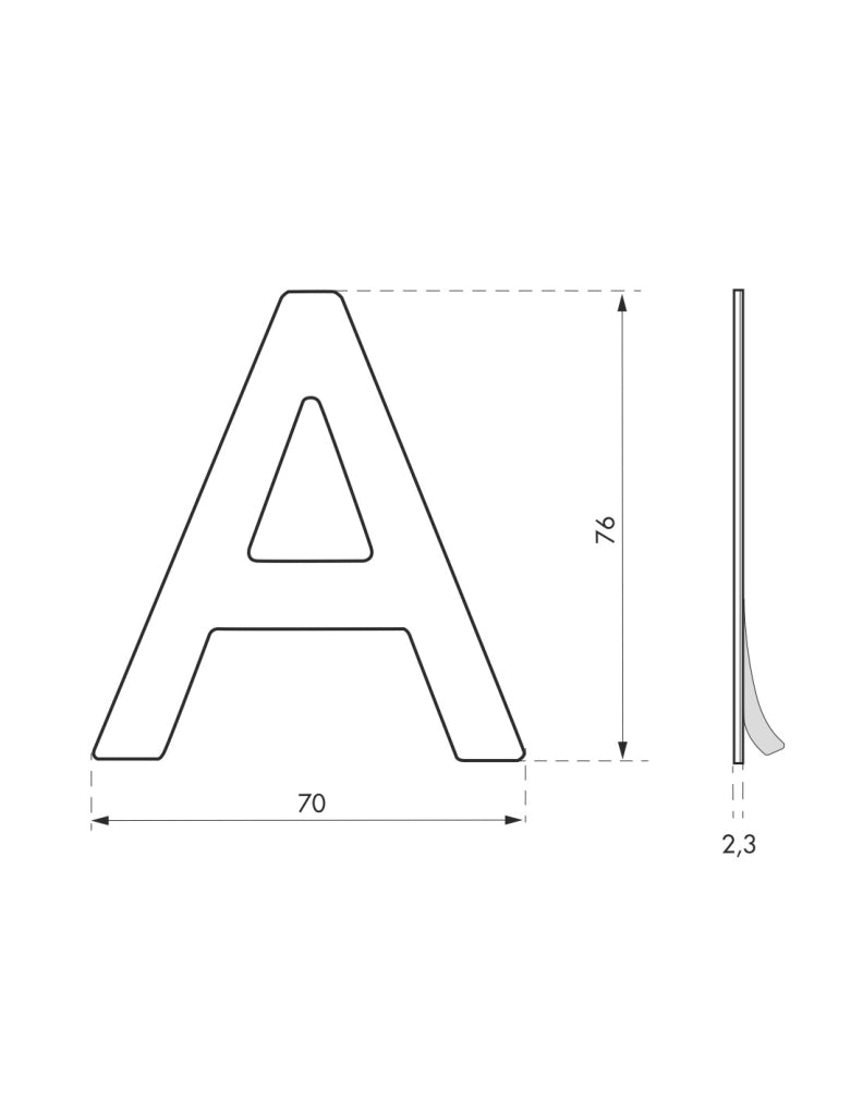 Lettera A adesiva in acciaio inox, altezza 76 mm – THIRARD