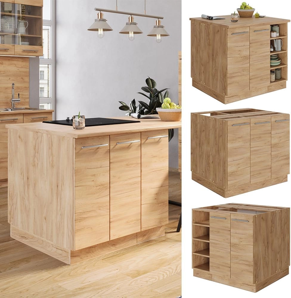 isola cucina Fame-Line, Quercia dorata, 90 cm con cassetto, senza piano di lavoro, combinabile con altri moduli della serie Fame-Line
