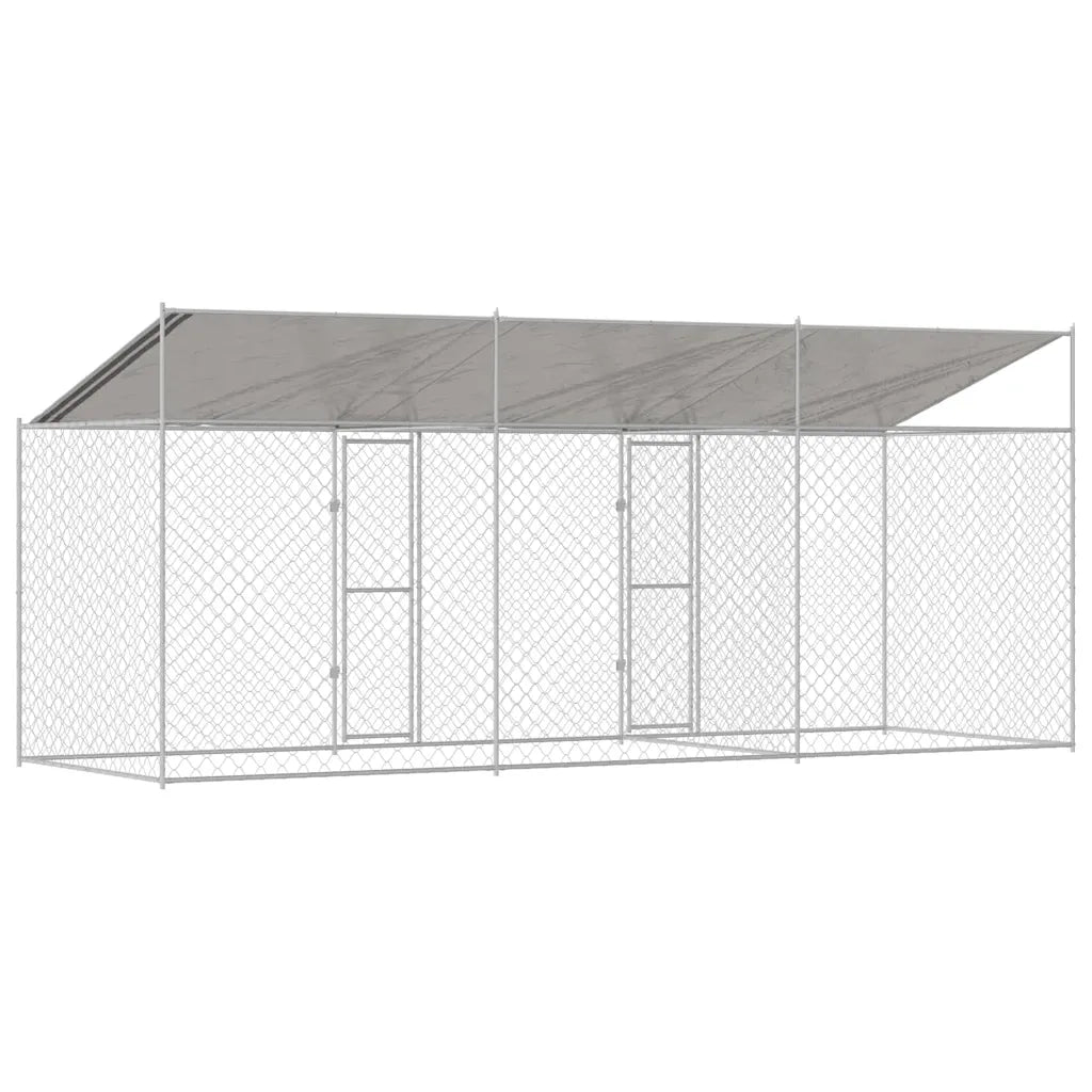 Gabbia per Cani con Tetto Argento 600 x 200 x 256 cm