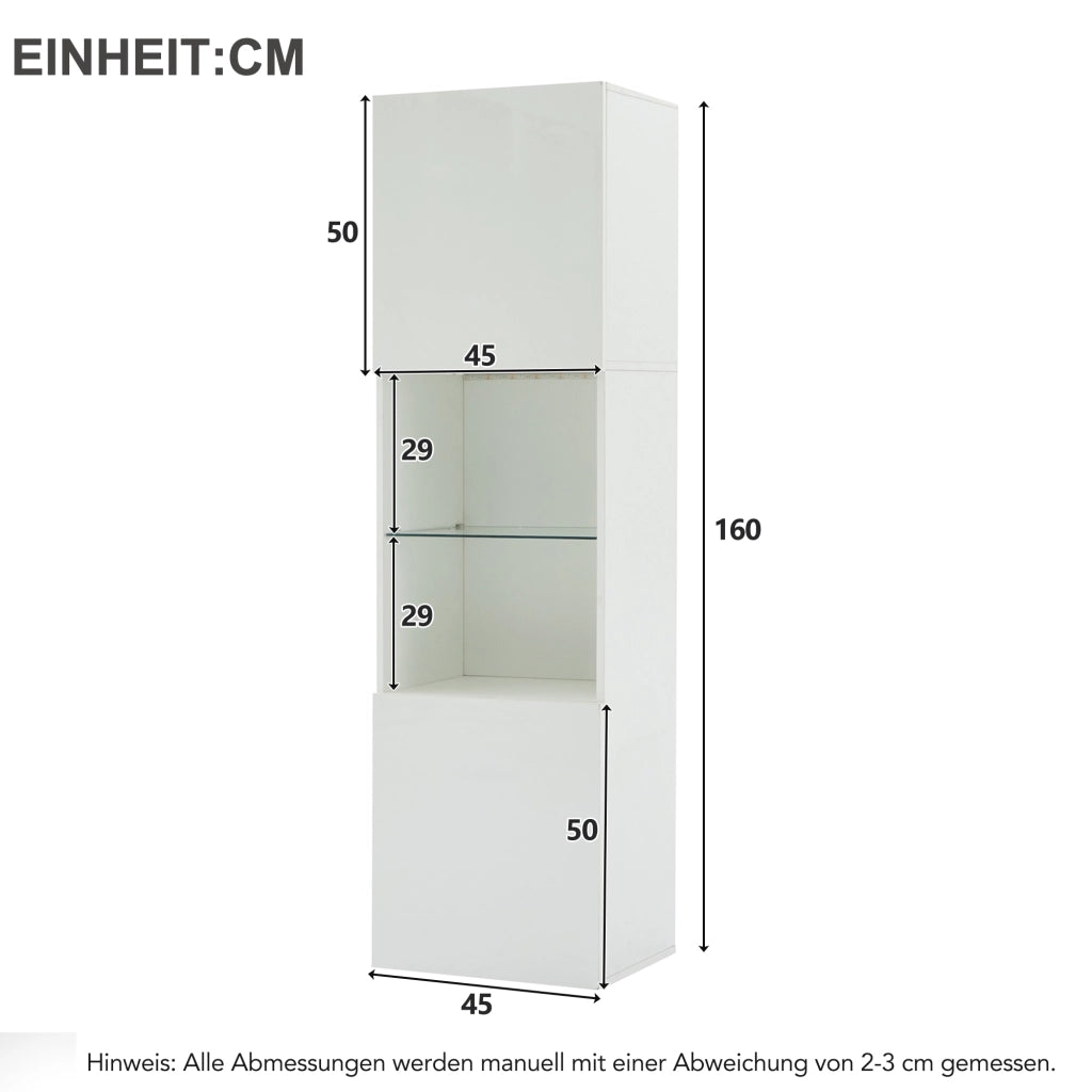 VETRINA 45x35x160 cm Bianco Lucido in Truciolato con LED