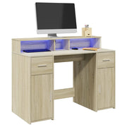 Scrivania con Luci LED Rovere Sonoma 120x55x91cm in Multistrato 3309413
