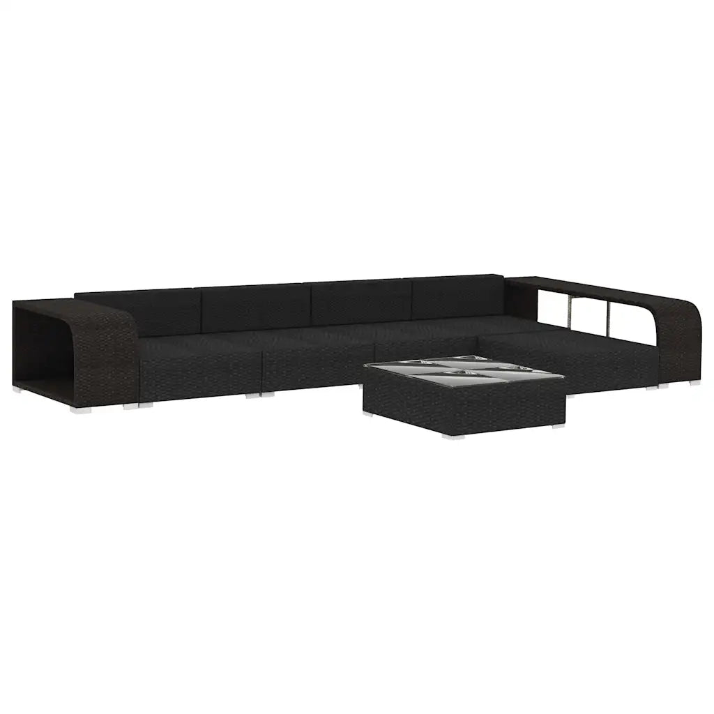Set Divani da Giardino 8 pz con Cuscini in Polyrattan Nero 48314