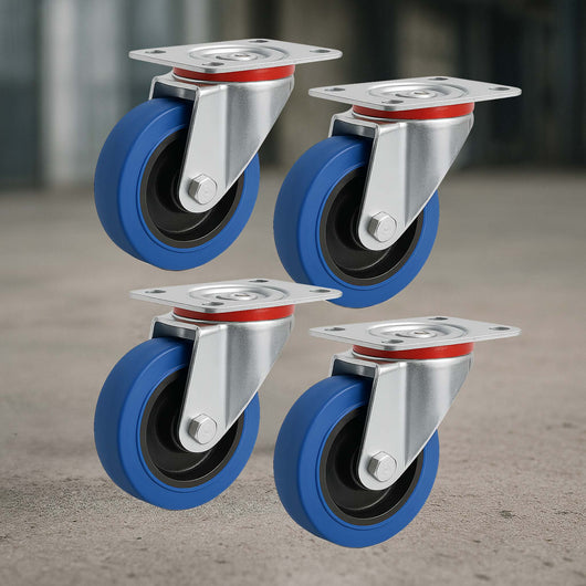 Set 4 ruote girevoli da trasporto 100mm in plastica con piastra di montaggio 150kg/ruota Senza freno