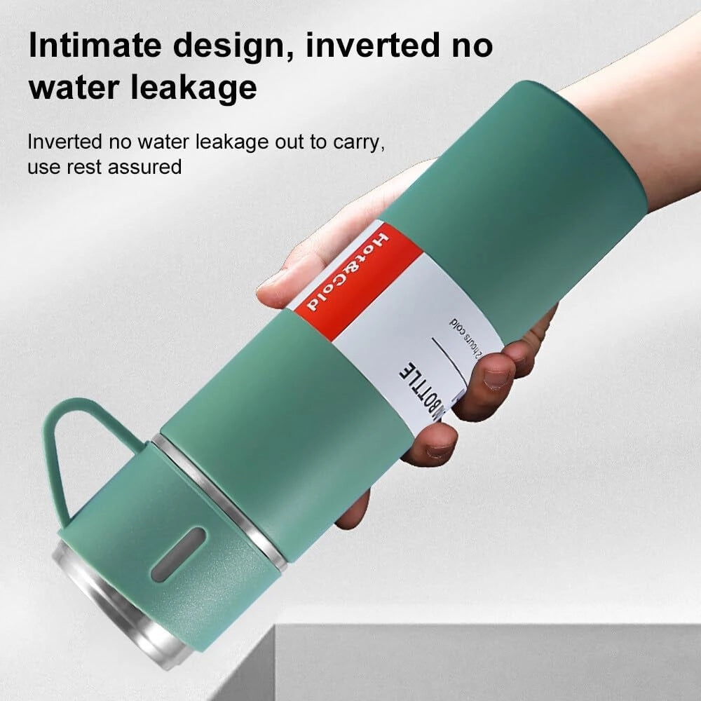 Trade Shop - Borraccia Termica 500ml In Acciaio Inox Con Tazza Manico Per Bevande Calde Fredde -