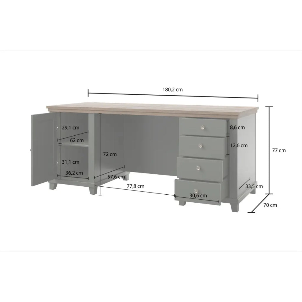 Scrivania ASSIA 180 cm verde scuro e legno - Cassetti, nicchie e vano di archiviazione - Eleganza senza tempo