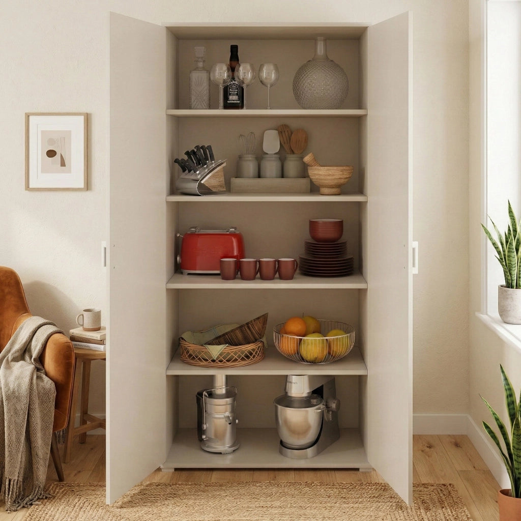 Aliosha, Armadio Multiuso 2 Ante 4 Ripiani Made in Italy, 90x195h cm Grigio Cemento