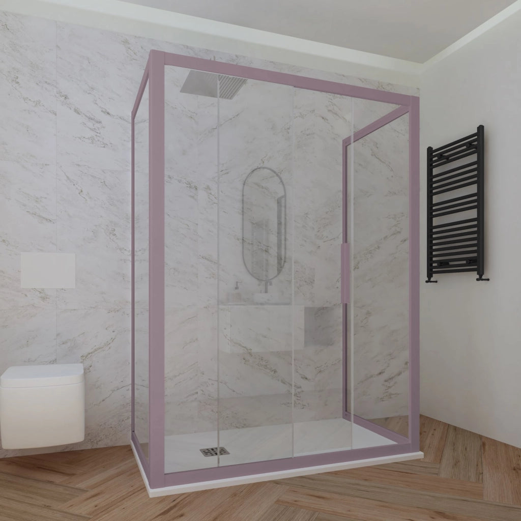 Box doccia 3 lati 75x120x75 CM H 200 Vetro Trasparente Profilo Lavanda mod. Deco Trio