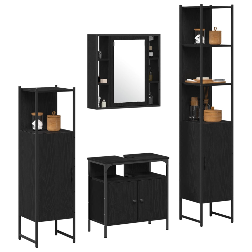 Set di Mobili da Bagno in 4 Pezzi in Legno Ingegnerizzato Nero Rovere