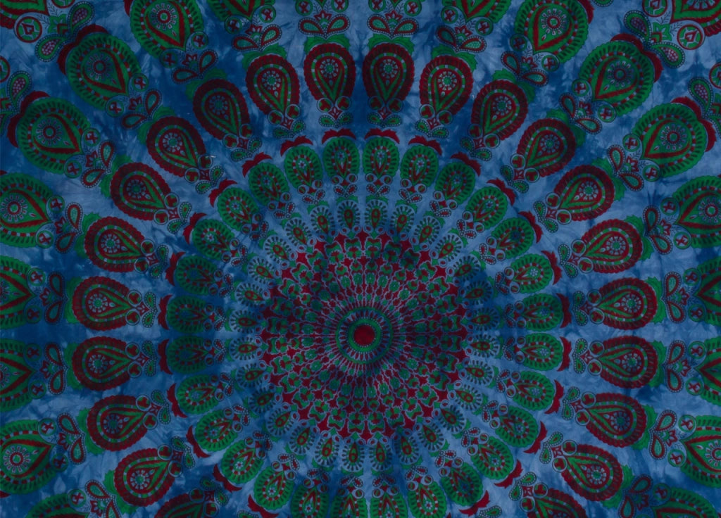 Telo Mare Spiaggia Grande Antisabbia Parasole Modello Batik Pavone - Pavone - Blu