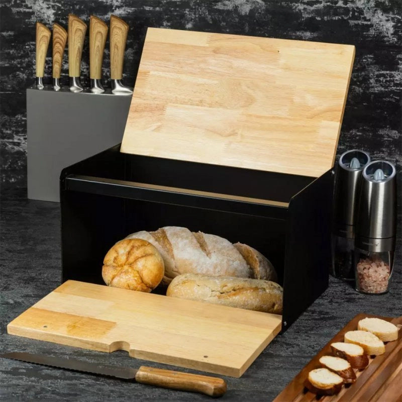 Klausberg KB-7386 Portapane in acciaio e legno con doppio coperchio