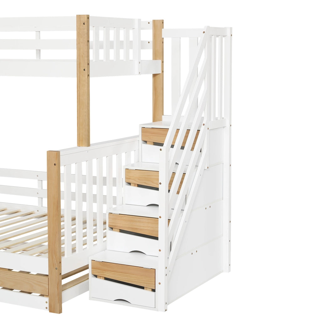 LETTO a castello con letto estraibile, scala contenitore, 120x200 cm, bianco/naturale