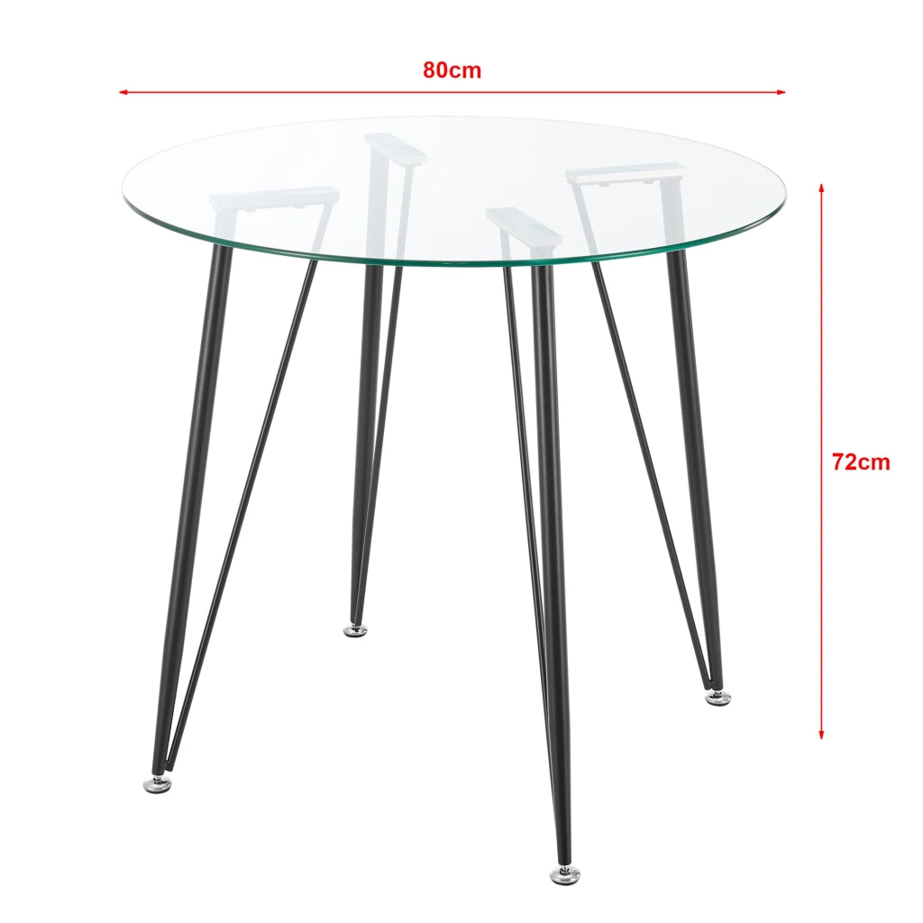 Tavolo da pranzo rotondo vetro temperato acciaio laccato 72 x 80 cm nero trasparente 03_0008807