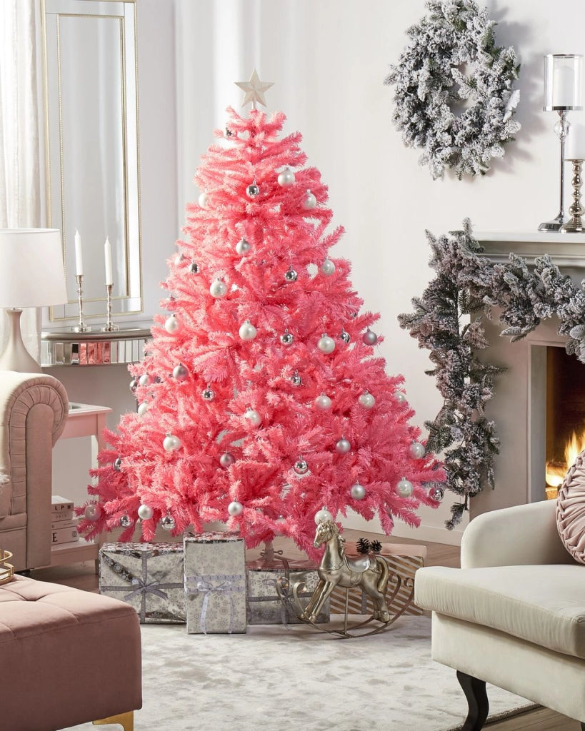 Albero di Natale artificiale Base in metallo PVC tradizionale 210 cm rosa