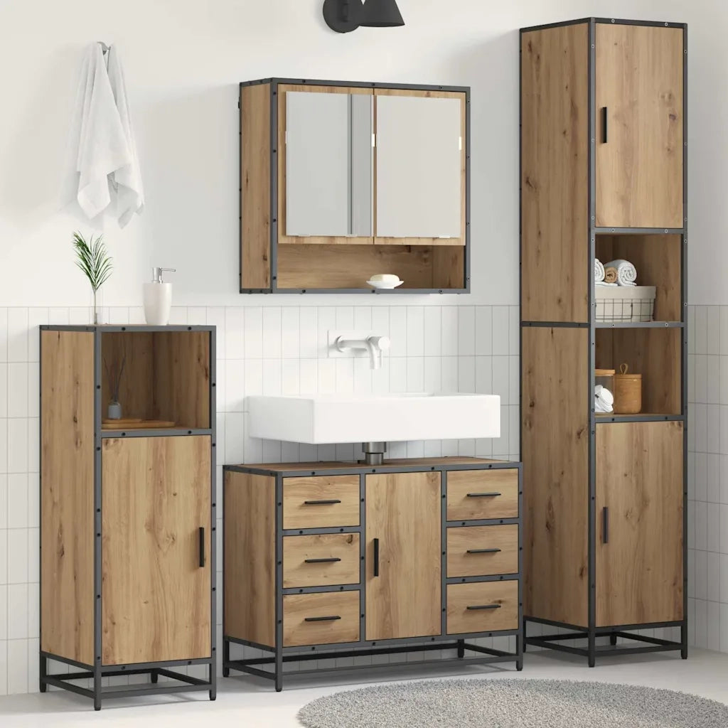 Set di mobili per il bagno con porta 4 pcs Rovere artigianale 3402436