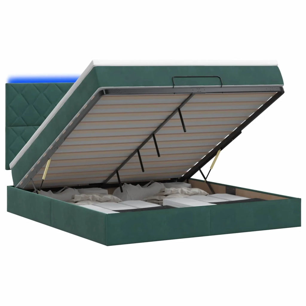 Letto Ottomano con Materasso e LED Verde Scuro 180 x 200 cm 3458394