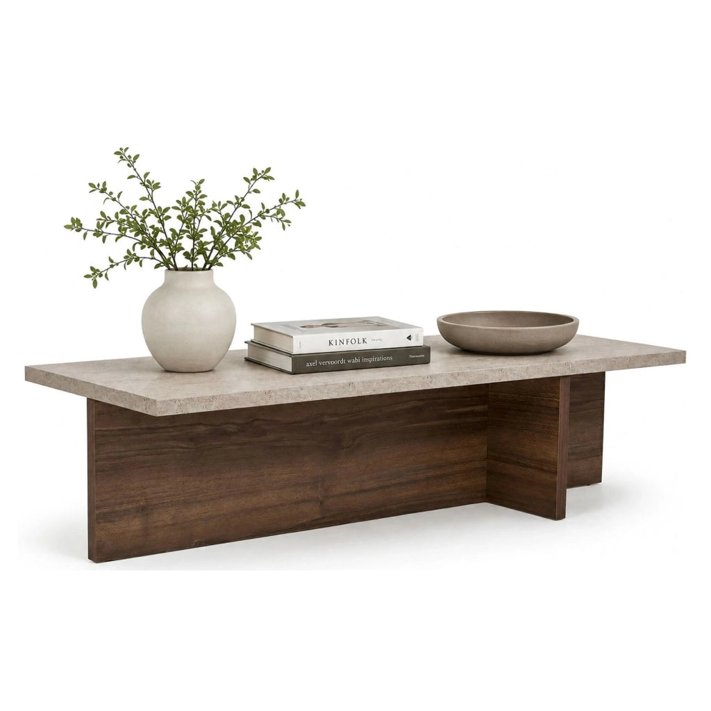 Marmorito, Tavolino da Salotto Forma Rettangolare, 120x45x30h cm Marrone Noce