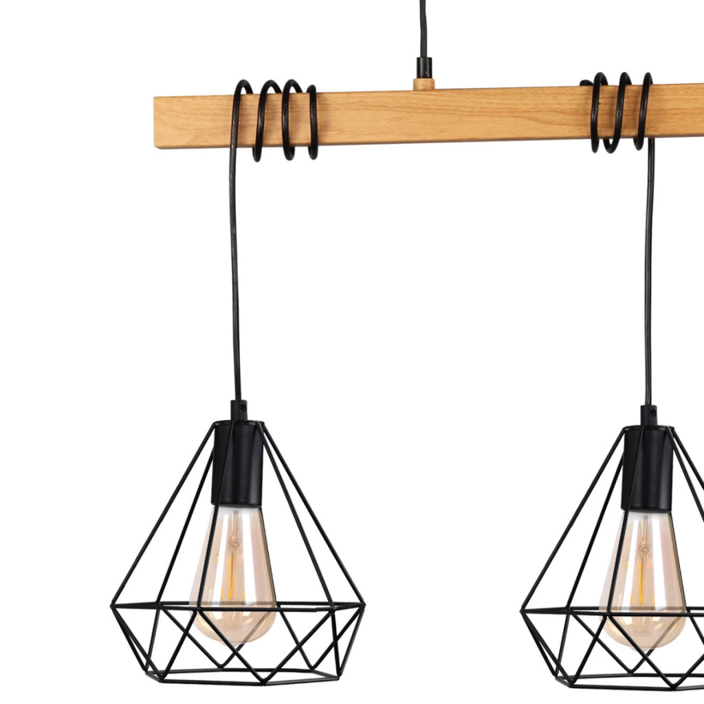 Lampada a sospensione Polux Vigo 3xE27 nero legno metallo