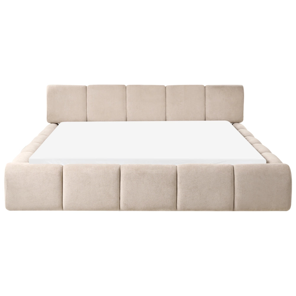 Letto minimalista in tessuto con testiera imbottita bianco sporco 180 x 200 cm stile scandinavo