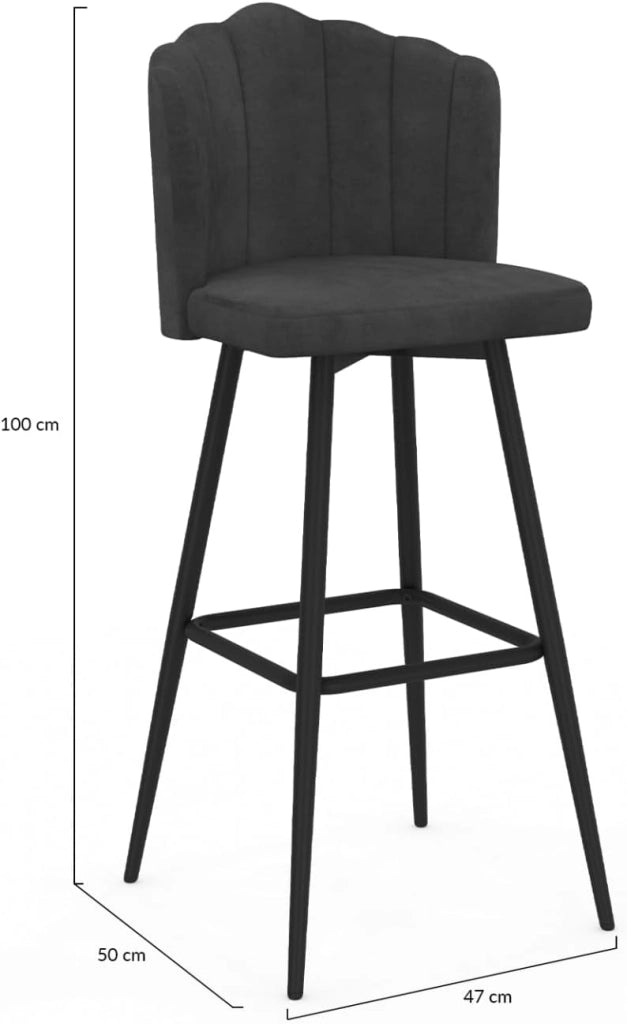 Set di 2 sgabelli a conchiglia ADELLA in velluto grigio antracite con gambe nere