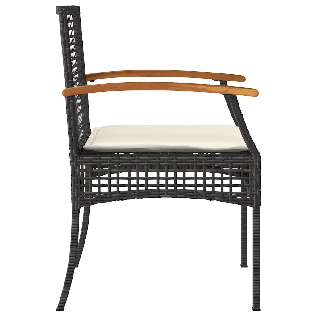 Sedie da Giardino con Cuscini 4 pz | Sedie da Esterno Nere in Polyrattan e Acacia