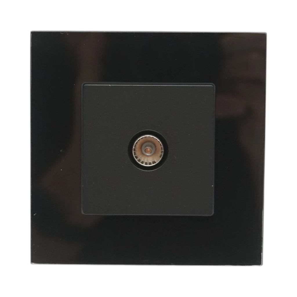 Presa TV da incasso nera con cornice in vetro 86x86mm