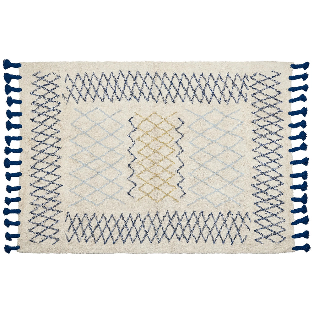 Tappeto in cotone beige 160 x 230 cm rettangolare frange motivo geometrico soggiorno camera da letto
