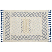 Tappeto in cotone beige 160 x 230 cm rettangolare frange motivo geometrico soggiorno camera da letto