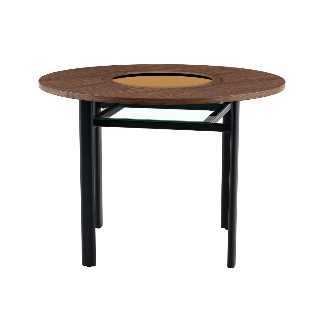 Tavolo Rotondo Moderno con Piano in Vetro Temperato ¨C Xylo ¨C Marrone, Metallo, ?100 cm