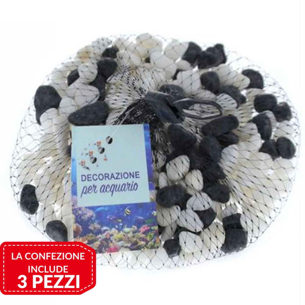 Trade Shop - 3 Pz Pietre Decorative Acquario Bianche Nere Decorazione Sassi Piante Vasi 300gr -