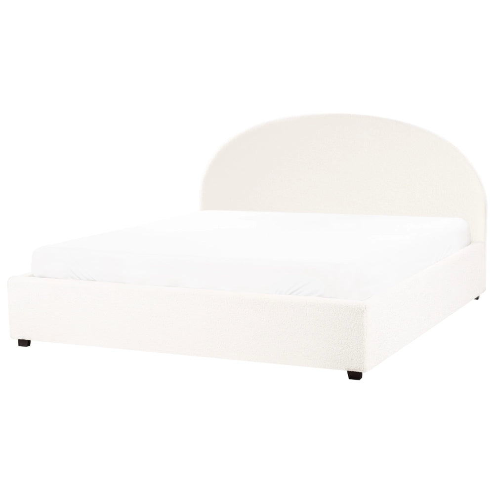 Letto contenitore matrimoniale imbottito tessuto bianco sporco retrò minimalista 180 x 200