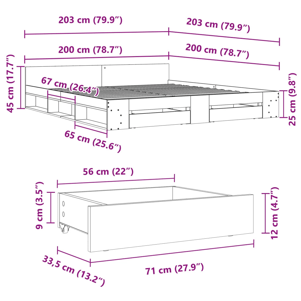 Giroletto Cassetti Grigio Cemento 200x200 cm Legno Multistrato