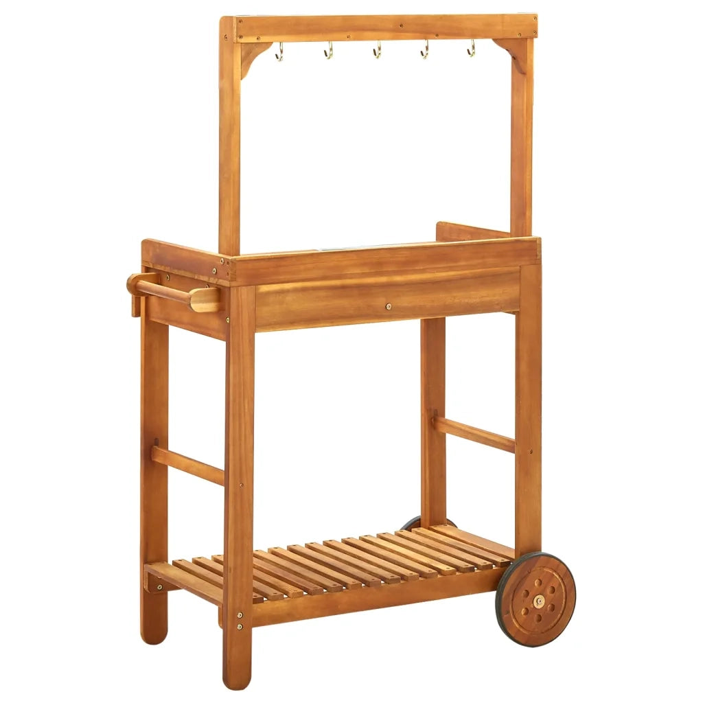Carrello da Cucina da Giardino in Acacia 92x43,5x141,5 cm 43986