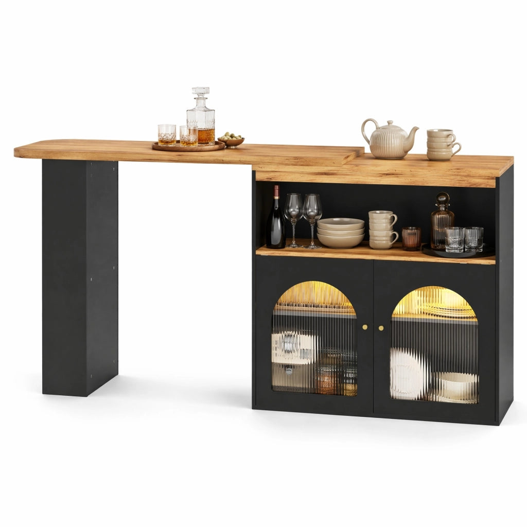 Tavolo bar allungabile e girevole 360° 138-193x39x105 cm con LED; nero